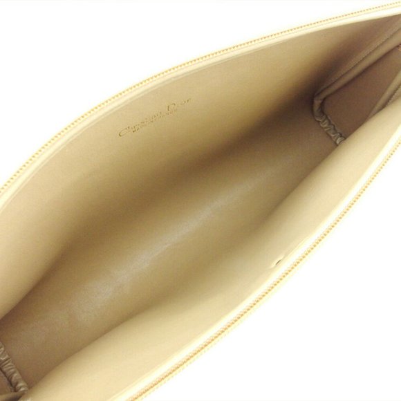 Authentic Dior clutch bag Logo Beige Brown Gold Women Men - Picture 6 of 8